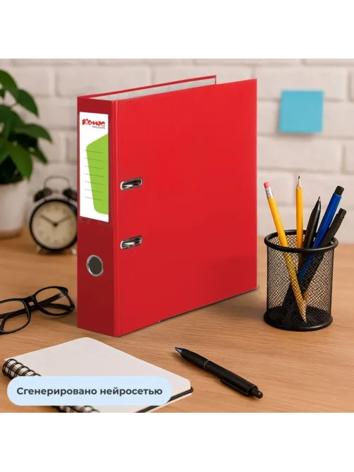 Папка-регистратор Комус Экономи 75мм красная, ПБП1, карм.кор., мет.уг