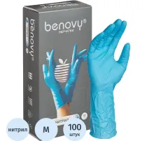 Перчатки нитрил, н/c, н/о, удлиненные, Benovy (M) 50п/уп, гол