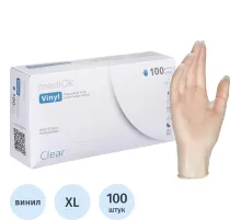 Перчатки одноразовые виниловые, н/о, прозр. MediOk (XL), 50п/уп 4гр.,ПС