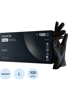 Перчатки виниловые одноразовые, н/о, черн. MediOk (L), 50п/уп 4гр.,ПС