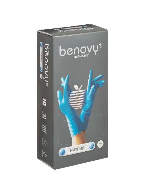 Перчатки нитрил, н/c, н/о, удлиненные, Benovy (M) 50п/уп, гол