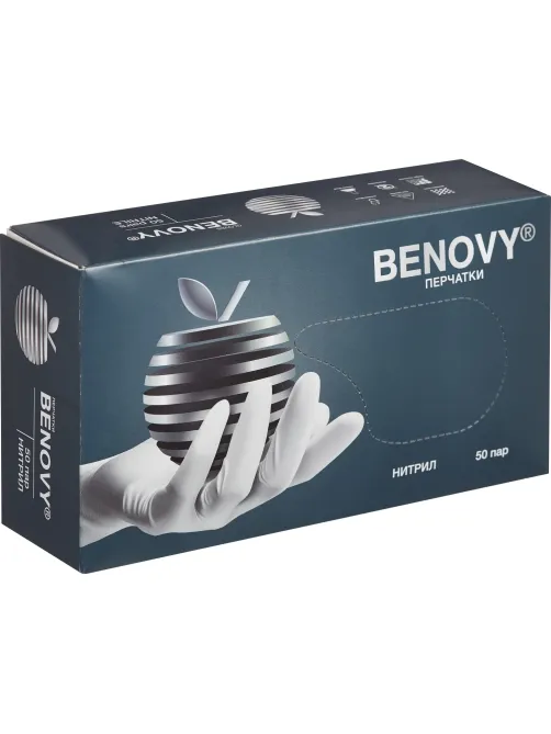 Перчатки нитрил, н/c, н/о, текстур, Benovy (M) 50п/уп, белый
