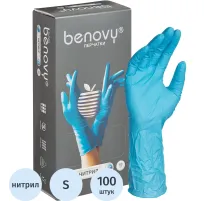 Перчатки нитрил, н/c, н/о, удлиненные, Benovy (S) 50п/уп, гол