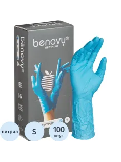 Перчатки нитрил, н/c, н/о, удлиненные, Benovy (S) 50п/уп, гол
