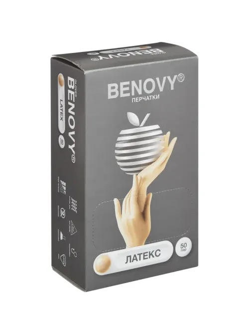Перчатки мед.смотров. латекс, н/c,н/о,текстур беж/натур Benovy (XL) 50 п/уп