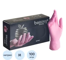 Перчатки нитрил, н/c, н/о, текстур, Benovy (M) 50п/уп, розовый