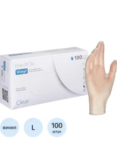 Перчатки одноразовые виниловые, н/о, прозр. MediOk (L), 50п/уп 4гр.,ПС