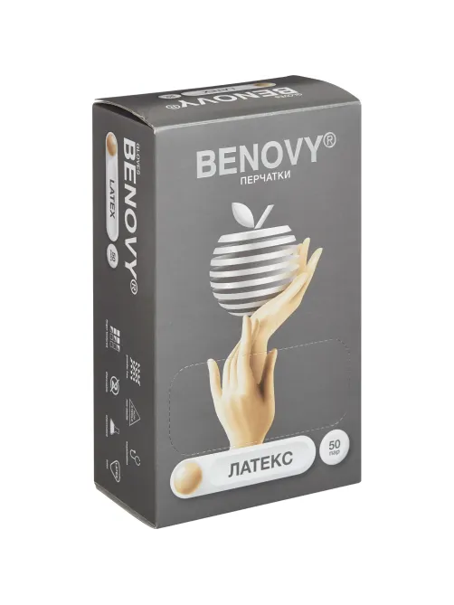 Перчатки мед.смотров. латекс, н/с,н/о,текстур беж/натур Benovy (XS) 50 п/уп