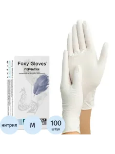 Перчатки нитрил., н/с, н/о,3,5гр./шт,бел.FOXY-GLOVES M 50 п/уп ШК5638/08676