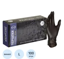 Перчатки однораз. виниловые, н/о, черн. AVIORA (L)  50п/уп 5,5гр 402-736 ПС