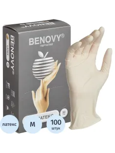 Перчатки мед. смотров. латекс, н/c,н/о,текстур беж/натур Benovy (М) 50 п/уп