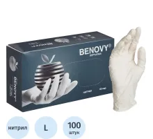 Перчатки нитрил, н/c, н/о, текстур, Benovy (L) 50п/уп, белый