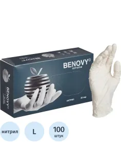Перчатки нитрил, н/c, н/о, текстур, Benovy (L) 50п/уп, белый