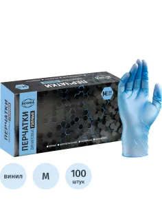 Перчатки однораз. виниловые, н/о, голуб. AVIORA (М) 50п/уп 5,5гр ПС