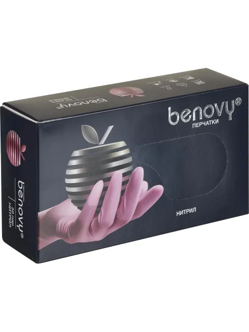 Перчатки нитрил, н/c, н/о, текстур, Benovy (M) 50п/уп, розовый