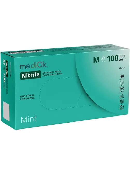 Перчатки нитрил. н/с. н/о, зеленые MediOk (M) 50п/уп, 4гр