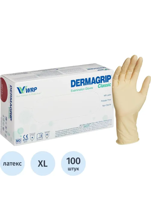 Перчатки мед.смотров. латекс н/c,н/о, текст,2хлор Dermagrip Cls (XL) 50п/уп
