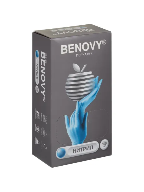 Перчатки нитрил., нестер., н/о, голубой Benovy (XL) 100пар/уп