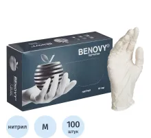 Перчатки нитрил, н/c, н/о, текстур, Benovy (M) 50п/уп, белый