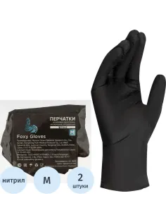 Перчатки нитрил. о/р, н/о, н/с FOXY-GLOVES (М) черный уп/2шт