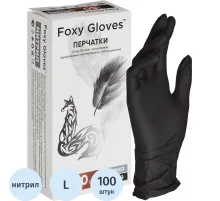 Перчатки нитрил., н/с,н/о, 3,5г./шт,черн FOXY-GLOVES L 50пар/уп ШК4259/8584