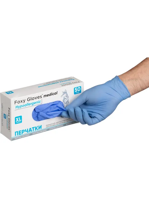 Перчатки нитрил., н/с, н/о,3,5гр./шт,глб/глб уп. FOXY-GLOVES (XL)50 пар/уп