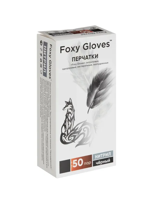 Перчатки нитрил., н/с,н/о,3,5г./шт,черн.FOXY-GLOVES M 50 пар/уп ШК4204/8577
