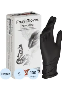 Перчатки нитрил., н/с,н/о,3,5г./шт,черн.FOXY-GLOVES S 50 пар/уп ШК4181/8560