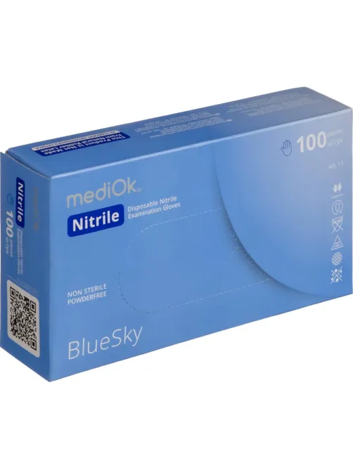 Перчатки mediOk нитрил.,голубой Blue Sky 4г., (M) 50пар/уп