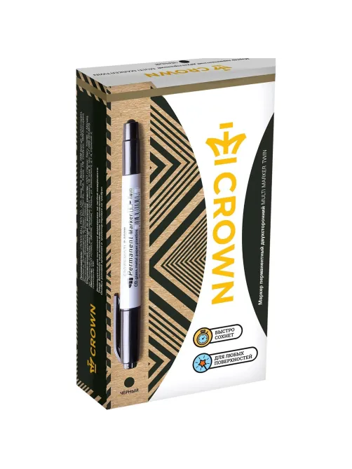 Маркер перманентный двухсторонний Crown Multi Marker Twin черный, 2мм/1мм