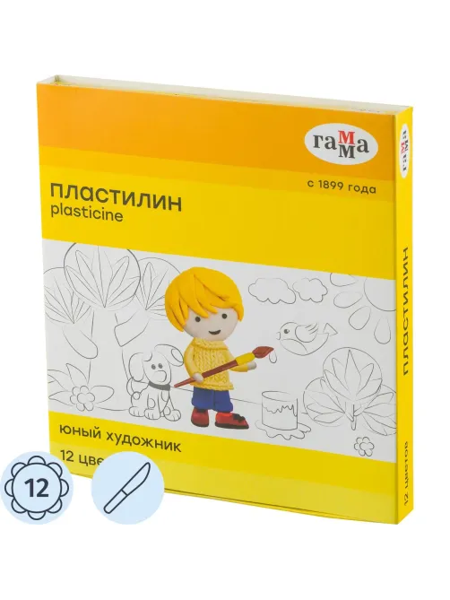 Пластилин Гамма Юный художник 12цв со стеком,280045