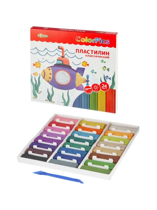 Пластилин клас.Комус Класс(№1 School)ColorPics 24 цв 480г,со стеком,картон