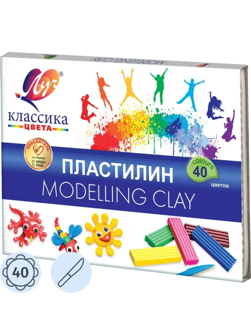 Пластилин классический Луч Классика 40 цв 800 г со стеком, 30С 1922-08