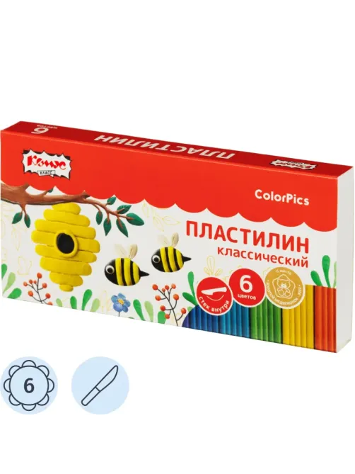 Пластилин клас. Комус Класс (№1 School) ColorPics набор 6цв 120г со стеком