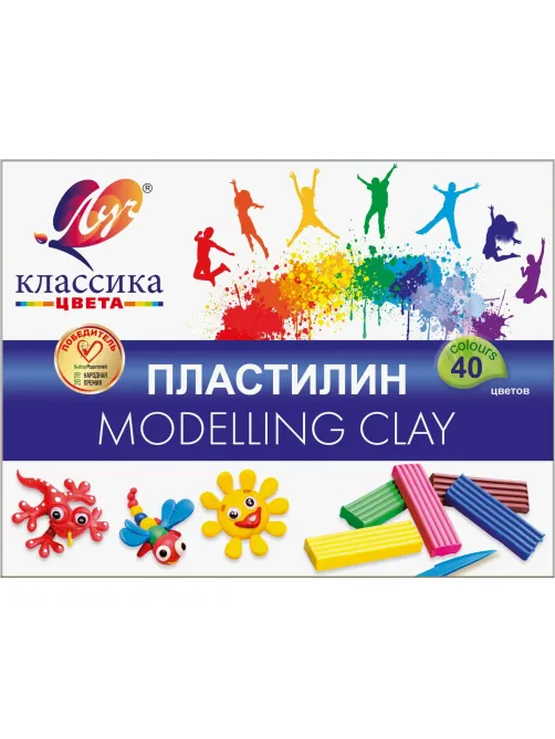 Пластилин классический Луч Классика 40 цв 800 г со стеком, 30С 1922-08