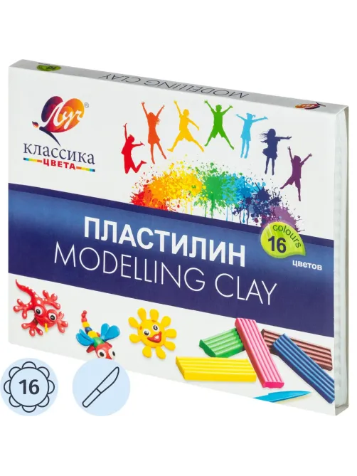 Пластилин классический Луч Классика 16 цв 320 г со стеком, 20С 1329-08