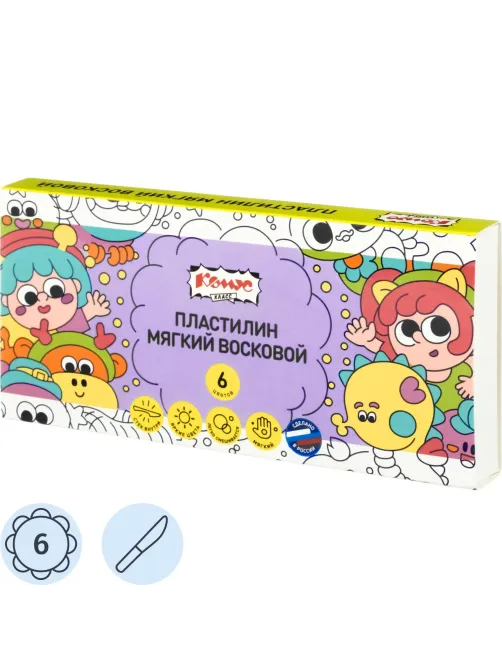 Пластилин мягкий восковой Комус Класс Миники 6 цв/наб, 90 г, со стеком
