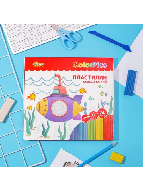Пластилин клас.Комус Класс(№1 School)ColorPics 24 цв 480г,со стеком,картон