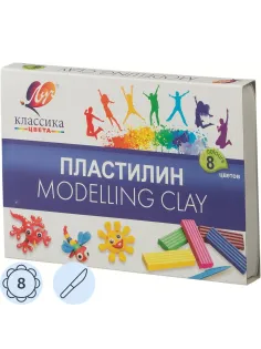 Пластилин классический Луч Классика 8цв 160гр со стеком