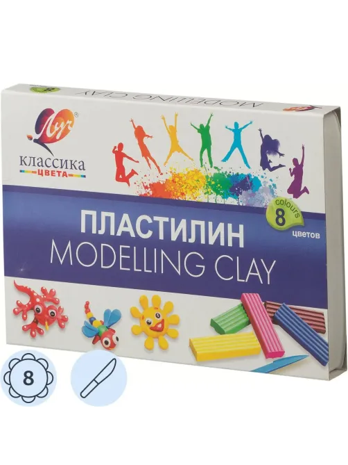 Пластилин классический Луч Классика 8цв 160гр со стеком