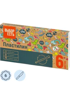 Пластилин классический Выбор Есть 6 цв.90 гр, набор со стеком