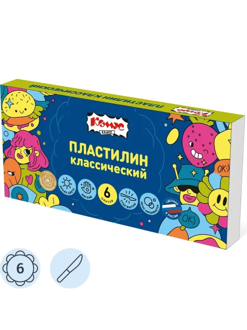 Пластилин классический Комус Класс Максики набор 6 цв 120 г, со стеком