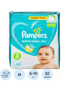 Подгузники PAMPERS Active Baby-Dry Midi 6-10 кг 82шт