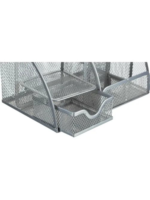 Подставка-органайзер 7отд 125x220x140мм с выдв.ячейкой металл сетка серебр