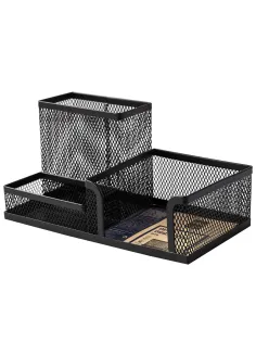 Подставка-органайзер Deli 3отдел 100x205x103 мм металл сетка черная