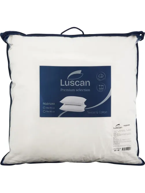 Подушка Luscan 70х70 нестеган кант (микроволокно леб.пух/55%тенсель,45%хл.)