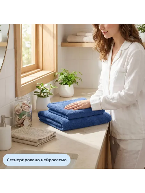 Набор полотенец махровых Luscan 300г/м2, 35x75/70x140 см синий