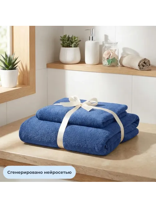 Набор полотенец махровых Luscan 300г/м2, 35x75/70x140 см синий