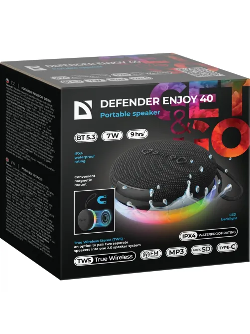 Портативная акустика Defender Enjoy 40, 7Вт, Magnet/BT/IPX4/FM/TF/TWS