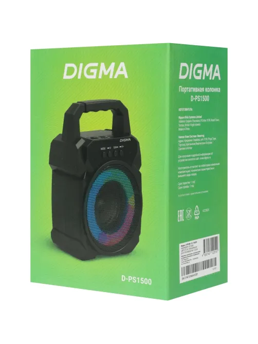 Портативная акустика Digma D-PS1500 черный 10W 1.0 BT 10м 500mAh (SP1500B)